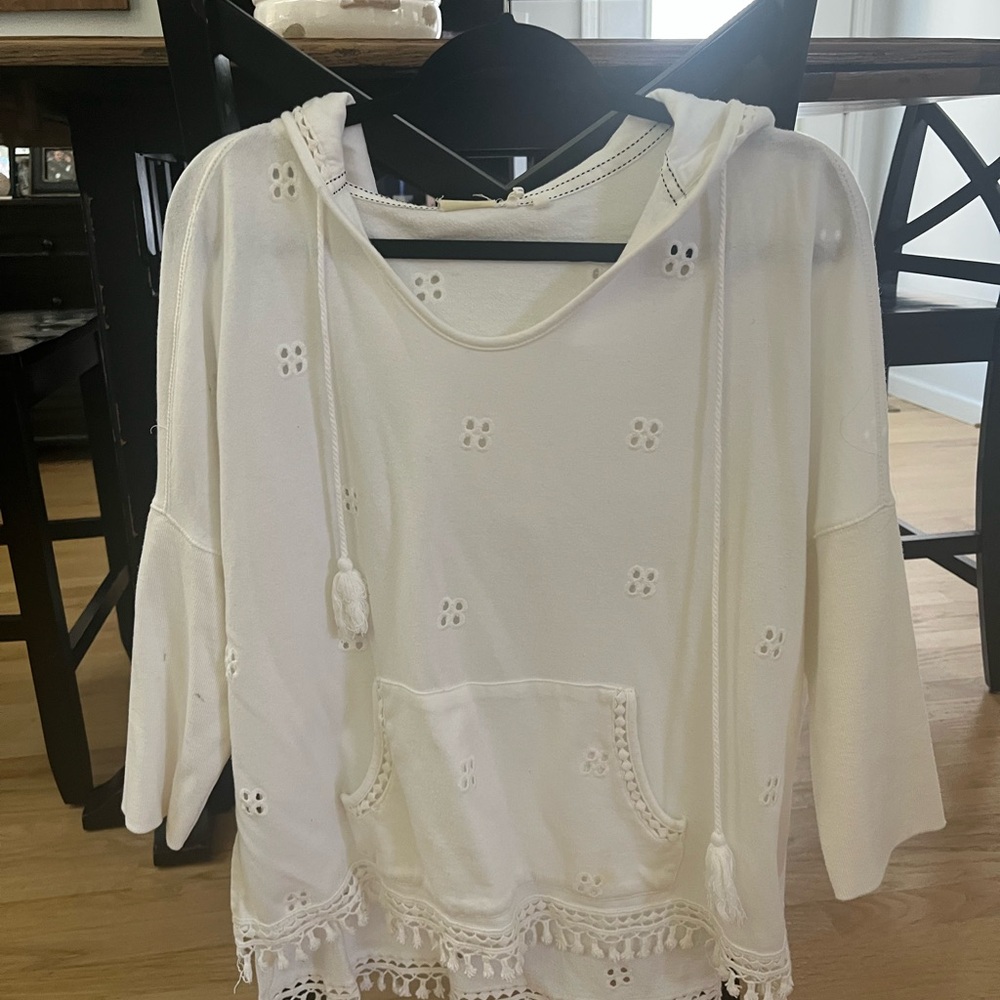 Anthropologie White Hooded Sweater